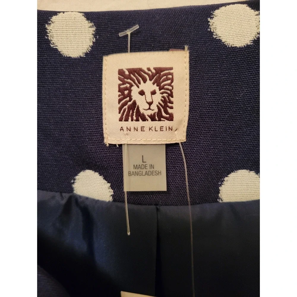 Anne Klein Sz Large Jacket Cropped Polka Dot Navy/White Ruffle 3/4 Sleeve NWT E3 - Picture 6 of 14